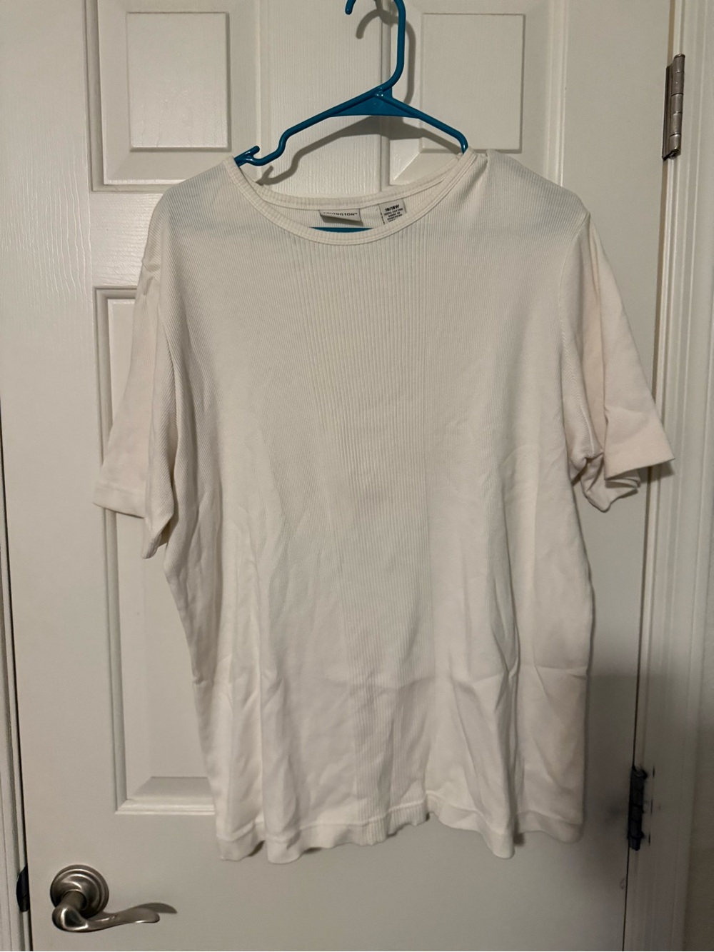 Covington White Short-Sleeve Ribbed Knit Top
